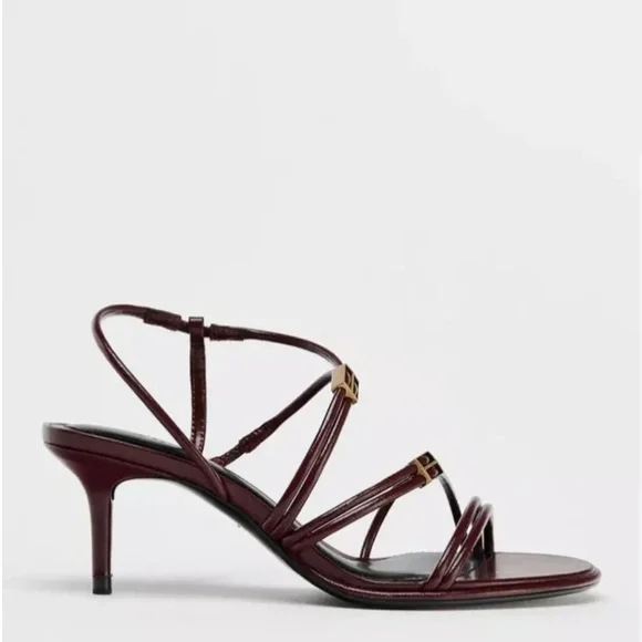 Zara Burgundy Strappy Kitten-Heel Sandals - Women - Picture 4 of 6